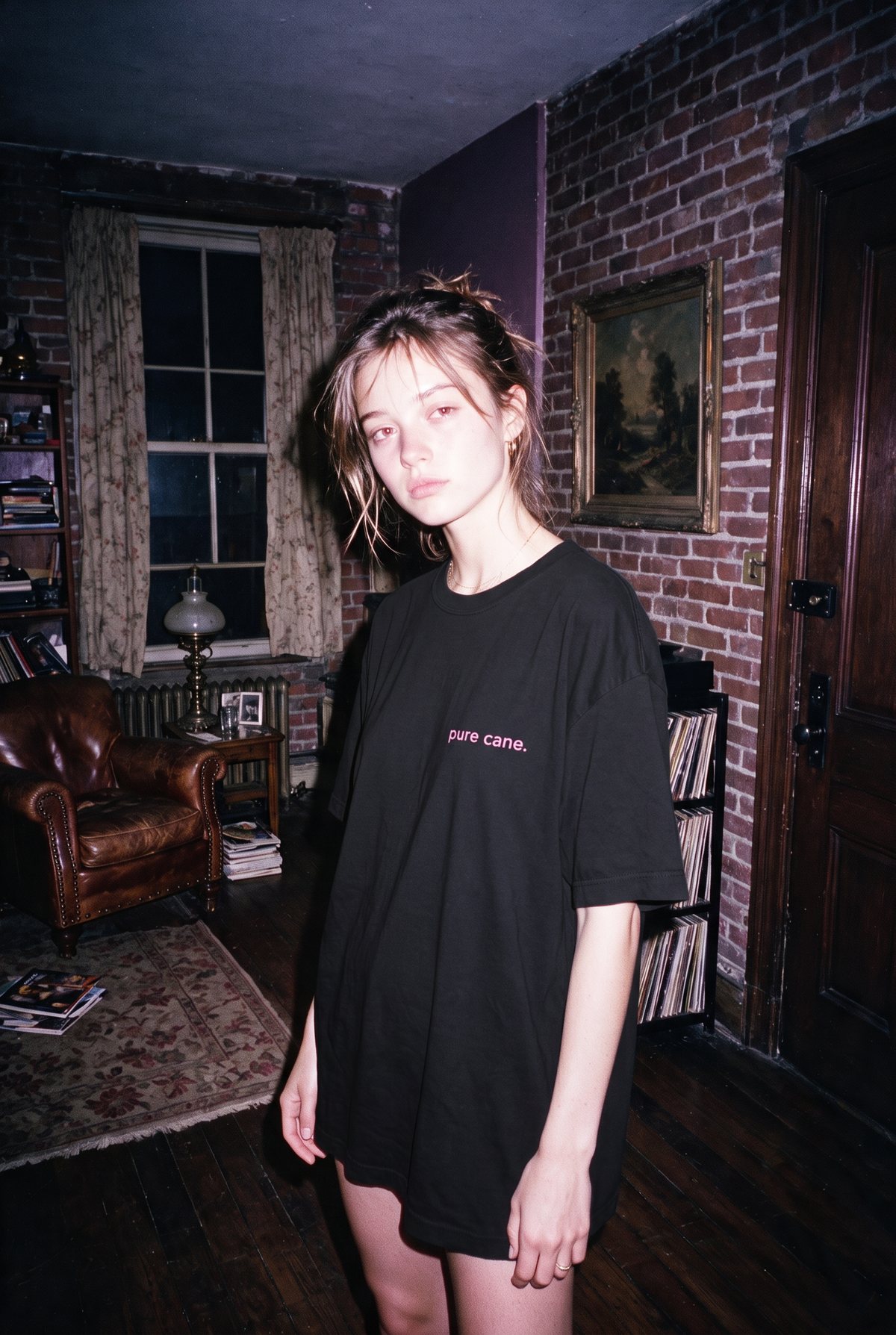 pure cane garment-dyed tee worn under flash, front